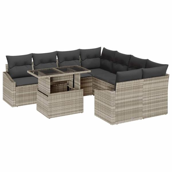 Garten Sofa Set 9-teilig Beige Rattan, Glas, Stoff