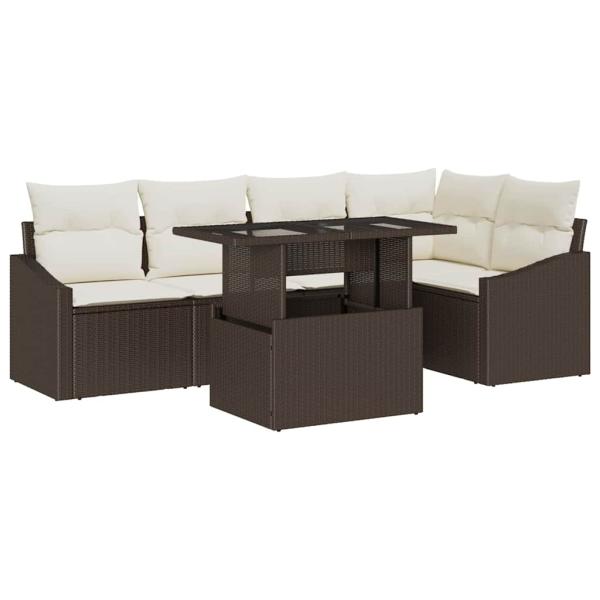 Garten-Sofa-Set Set aus 6 Braun, Rattan Rattan, Polyester, Glas