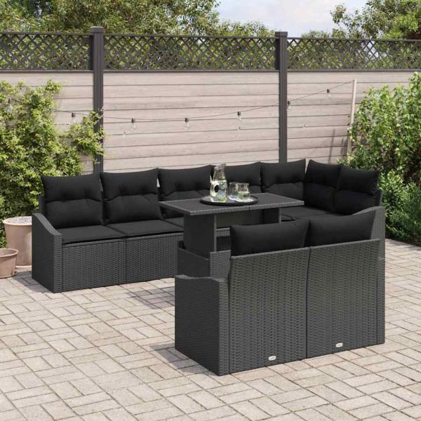 ARDEBO.de - Garten-Sofa-Set 9 Teile Schwarz Rattan, Metall Garten-Sofa-Set