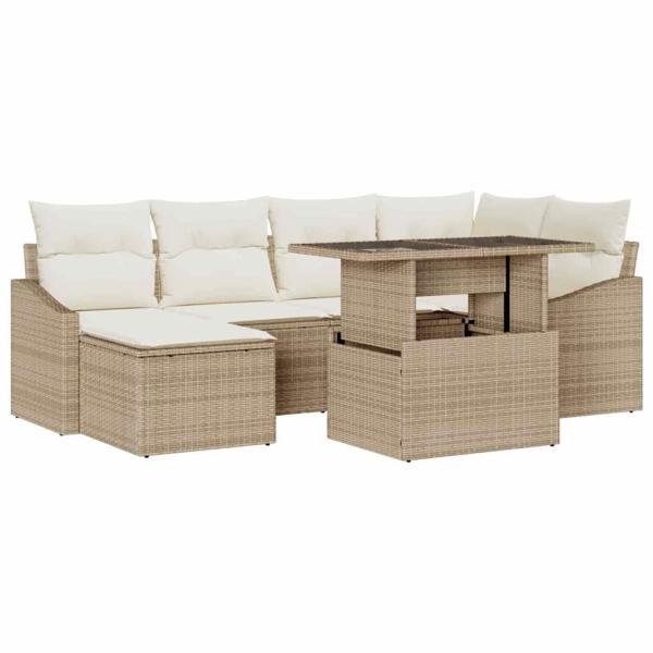 Garten Sofa Set 7-teilig Beige Rattan, Polyester Garten Sofa Set