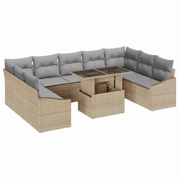 Garten-Sofa-Set Set aus 10 Beige und Grau Rattan und Stoff
