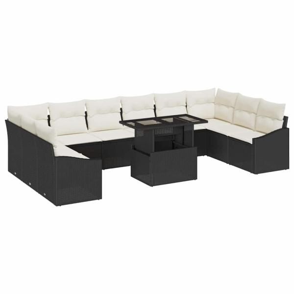 Garten-Sofa-Set Set aus 11 Teilen Schwarz und Creme