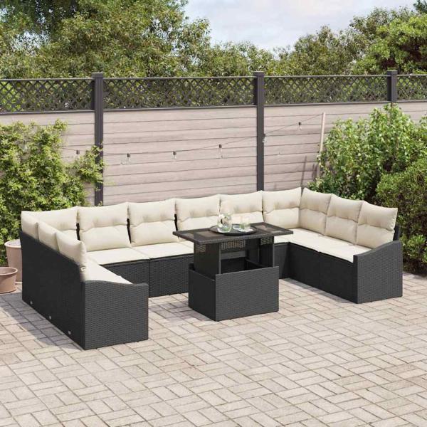 Garten-Sofa-Set Set aus 11 Teilen Schwarz und Creme