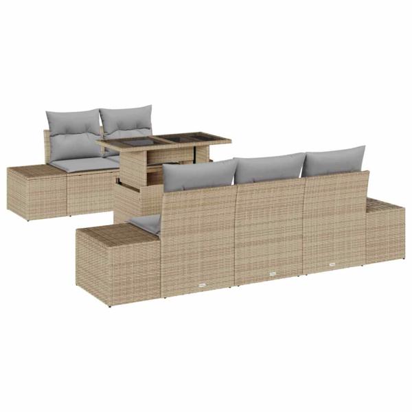 Garten-Sofaset Set aus 6 Beige Rattan Garten-Sofaset Rechteckig