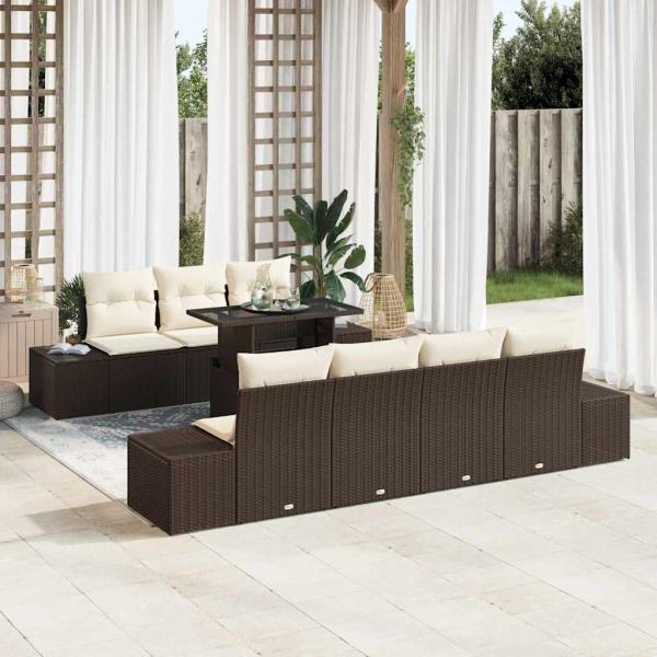 ARDEBO.de - Garten-Sofa-Set 8-teilig Braun, Creme Rattan, Polyester