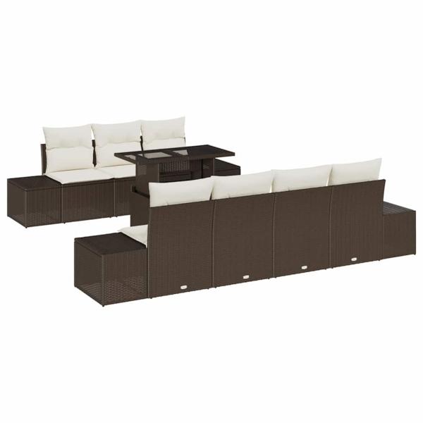 Garten-Sofa-Set 8-teilig Braun, Creme Rattan, Polyester