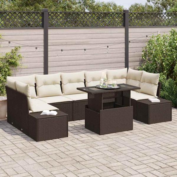 ARDEBO.de - Garten Sofa Set 8-teilig Dunkelbraun, Creme Rattan, Polyester
