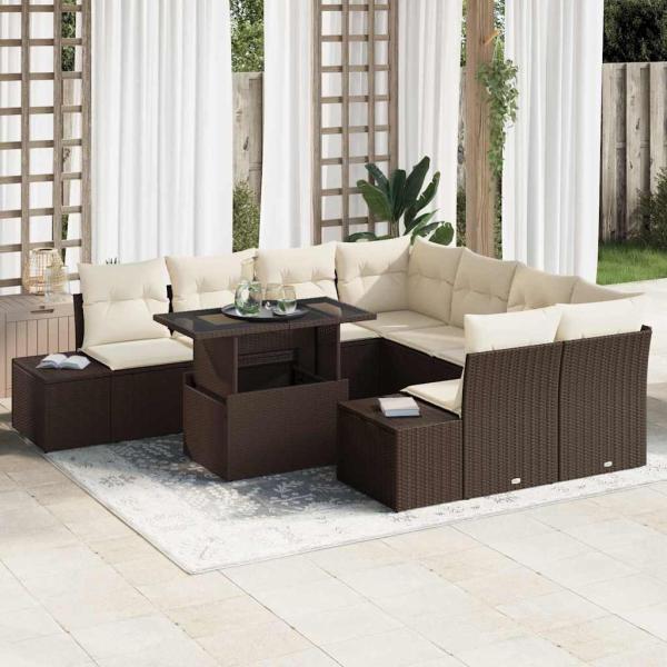 ARDEBO.de - 9-teiliges Garten Sofa Set Braun Rattan Mit Stauraum Rechteckig