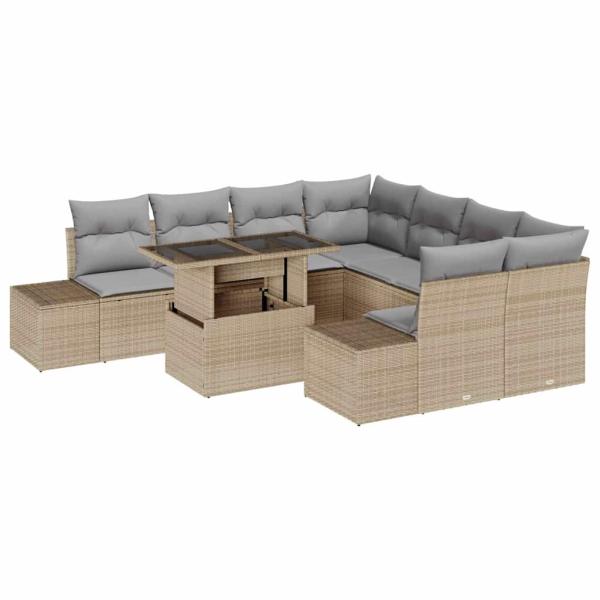 Garten-Sofa-Set 9-teilig Grau, Beige Poly-Rattan Garten-Sofa-Set