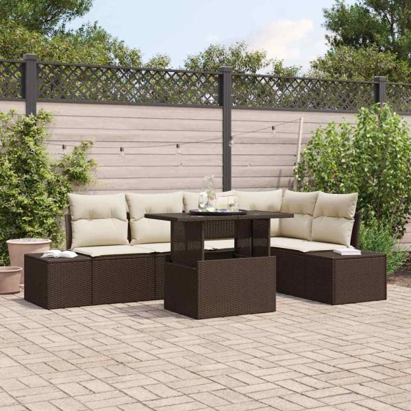 ARDEBO.de - Garten-Sofa-Set 6 Teile Braun Rattan Garten-Sofa-Set Rechteckig