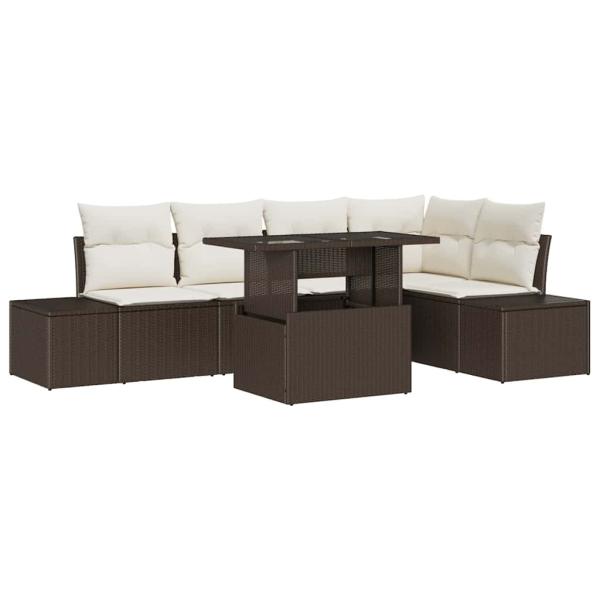 Garten-Sofa-Set 6 Teile Braun Rattan Garten-Sofa-Set Rechteckig