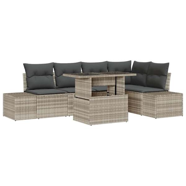 Garten-Sofa-Set 6-teilig Beige, Grau Rattan, Polyester, Stahl