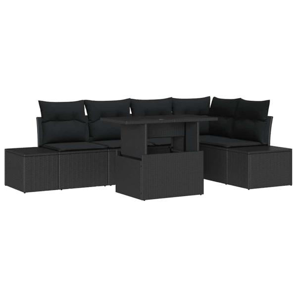 Garten Sofa Set 6-teilig Schwarz Rattan, Polyester, Stahl