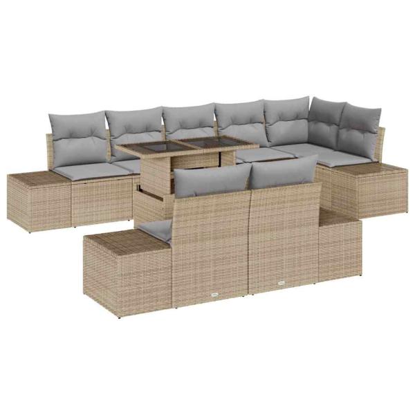 ARDEBO.de - Garten Sofa Set 9-tlg. Grau und Beige Rattan und Polyester