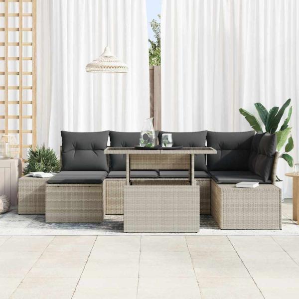 ARDEBO.de - Garten Sofaset Set von 7 Braun, Grau Rattan, Polyester