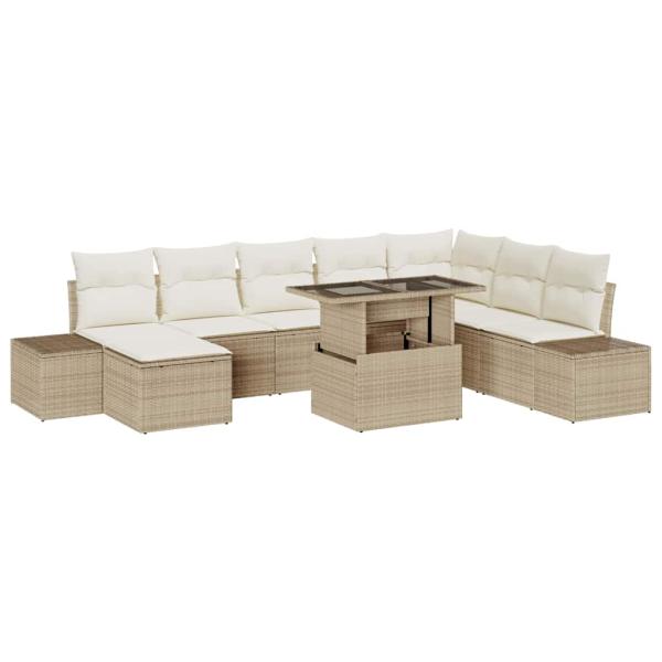 ARDEBO.de - Garten Sofa Set 9-teilig Beige, Braun Poly Rattan, Stoffkissen