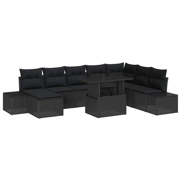 ARDEBO.de - Garten Sofa Set 9-teilig Schwarz Rattan Garten Ecksofa