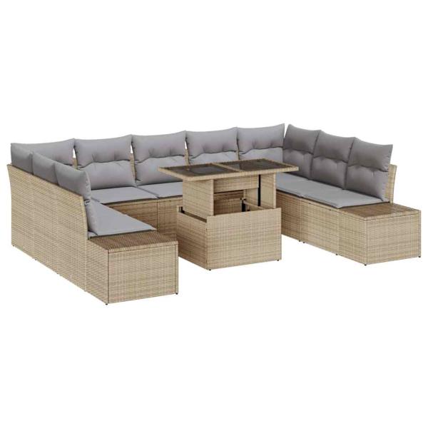Garten Sofa Set Set von 10 Beige Rattan Garten Sofa Set
