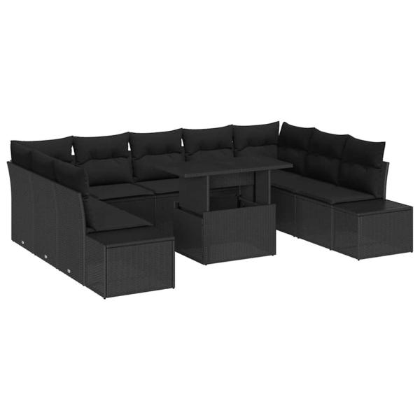 Garten Sofa Set Set von 10 Schwarz Rattan, Polyester Kissen