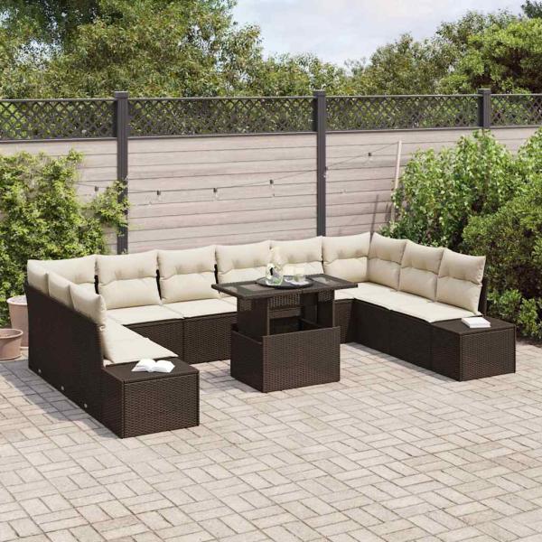 Garten Sofa Set 11 Teile Beige und Dunkelbraun