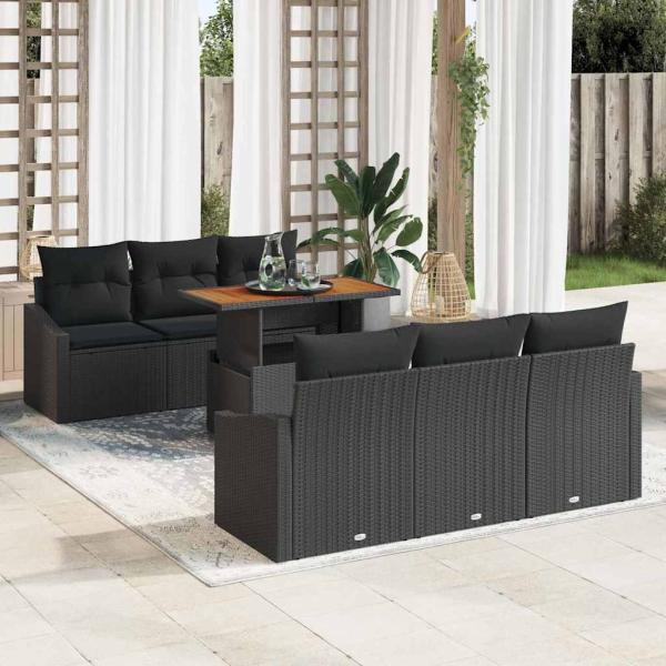 ARDEBO.de - Garten Sofa Set 7-teilig Schwarz Rattan Garten Sofa Set