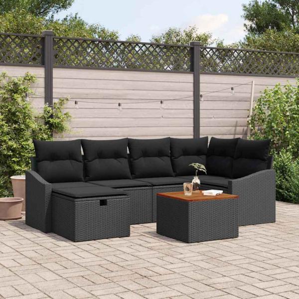 ARDEBO.de - Gartensofa-set 7 stk. Schwarz Poly Rattan