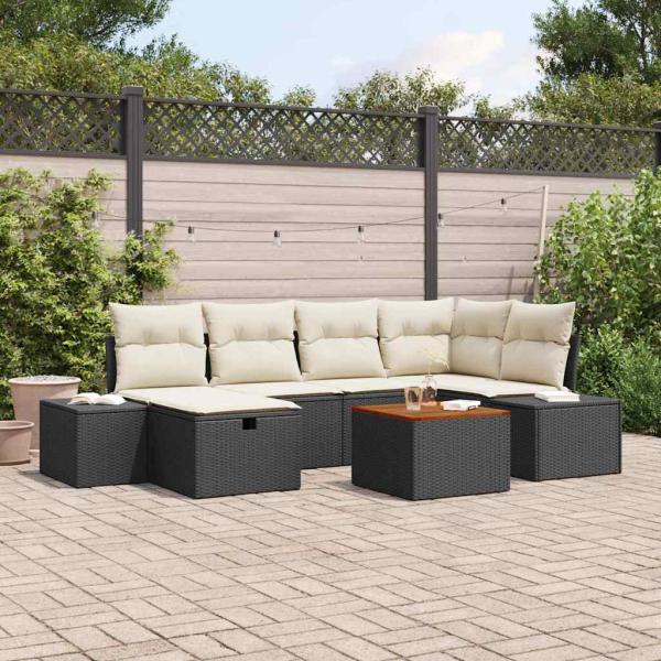 ARDEBO.de - Garten Sofa Set 7-teilig Schwarz Rattan Outdoor Sofa Set