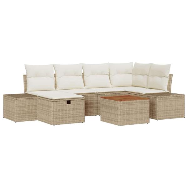 Garten-Sofa-Set Set aus 7 Teilen Beige Rattan, Polyester