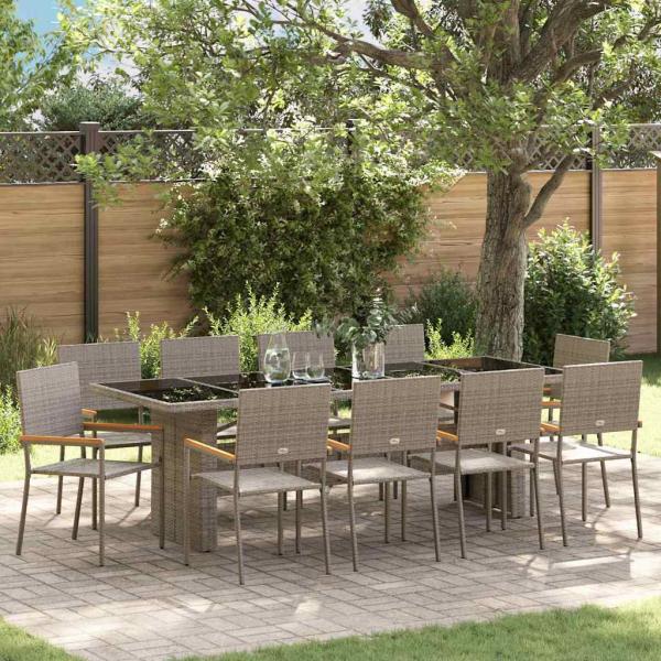 ARDEBO.de - 11-teiliges Garten-Esszimmer-Set Grau Poly Rattan