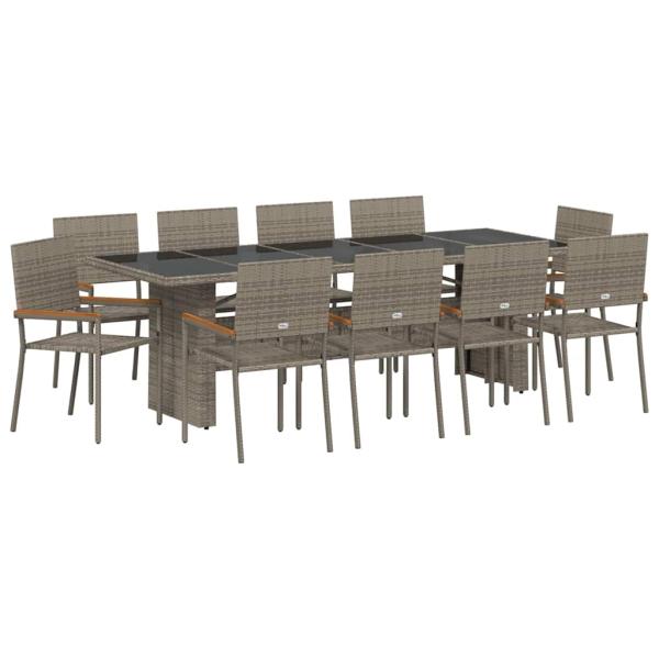 11-teiliges Garten-Esszimmer-Set Grau Poly Rattan