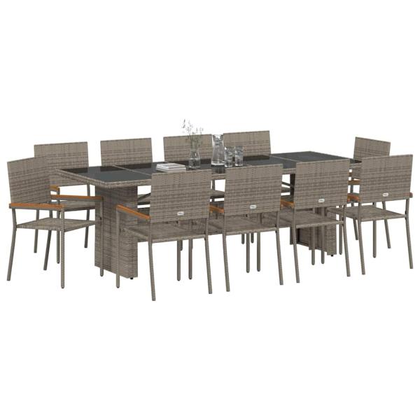 11-teiliges Garten-Esszimmer-Set Grau Poly Rattan