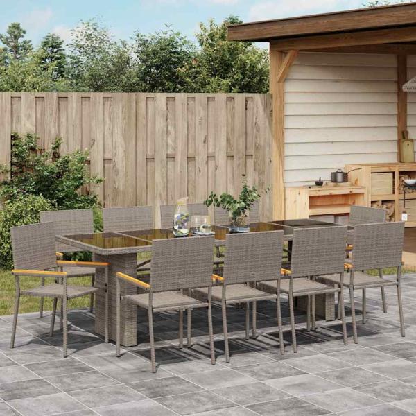 11-teiliges Garten-Esszimmer-Set Grau Poly Rattan