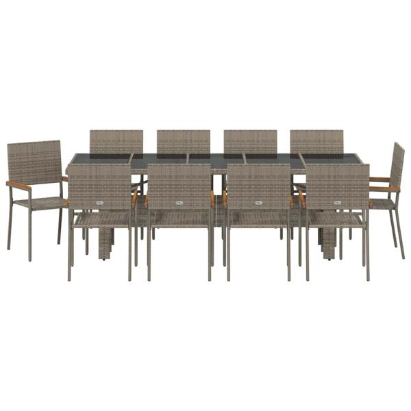 11-teiliges Garten-Esszimmer-Set Grau Poly Rattan