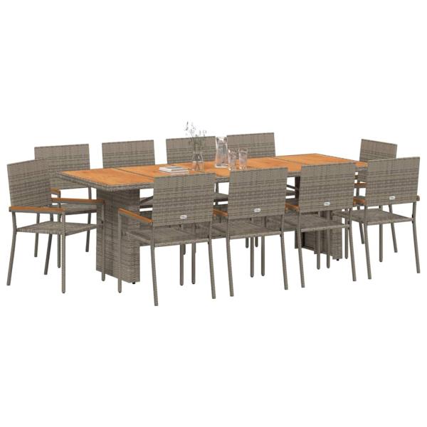 Garten Essgruppe 11 stk. Grau Poly-Rattan