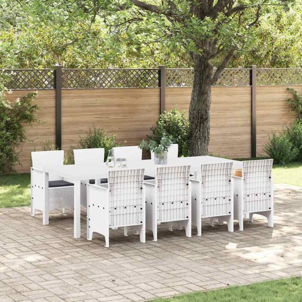 ARDEBO.de - Garten Esszimmer Set 9-teilig Weiß Rattan Langlebig