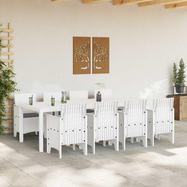 Garten Esszimmer Set 9-teilig Weiß Rattan Langlebig