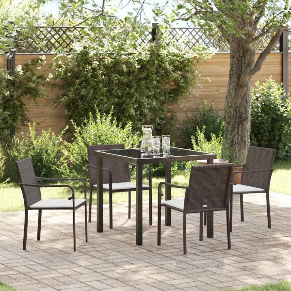 ARDEBO.de - 5-teiliges Garten-Esszimmer-Set mit Kissen in Braun aus Poly-Rattan