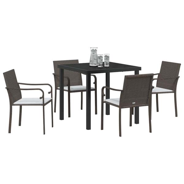 5-teiliges Garten-Esszimmer-Set mit Kissen in Braun aus Poly-Rattan