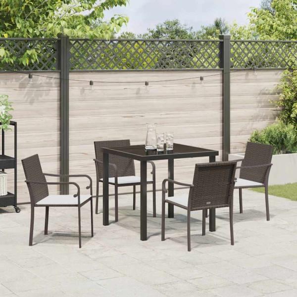 5-teiliges Garten-Esszimmer-Set mit Kissen in Braun aus Poly-Rattan