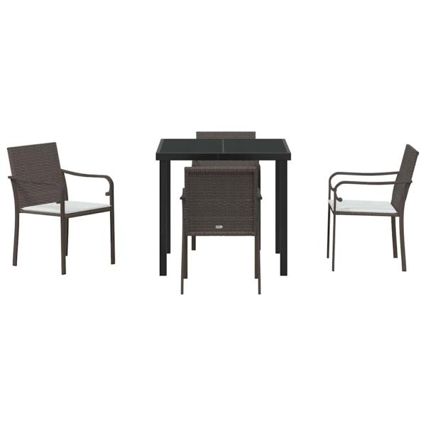 5-teiliges Garten-Esszimmer-Set mit Kissen in Braun aus Poly-Rattan