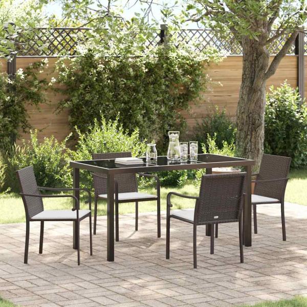 ARDEBO.de - 5-teiliges Gartentischset mit Kissen in Braun aus Poly-Rattan