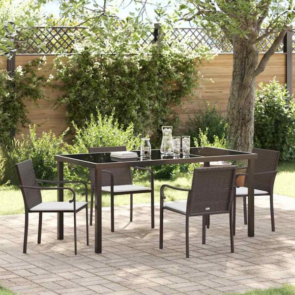 ARDEBO.de - 5-teiliges Garten-Esszimmer-Set mit Kissen in Braun aus Poly Rattan