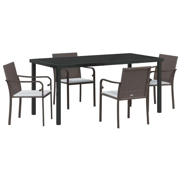 5-teiliges Garten-Esszimmer-Set mit Kissen in Braun aus Poly Rattan