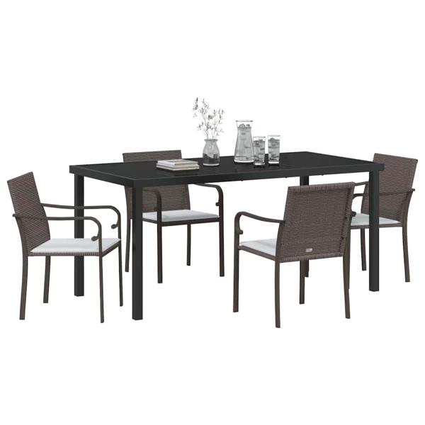 5-teiliges Garten-Esszimmer-Set mit Kissen in Braun aus Poly Rattan
