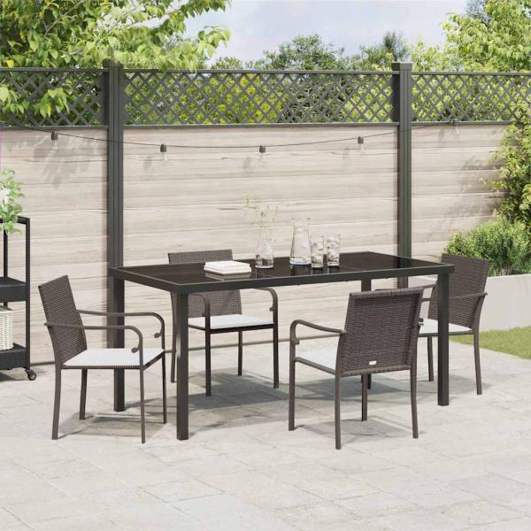5-teiliges Garten-Esszimmer-Set mit Kissen in Braun aus Poly Rattan