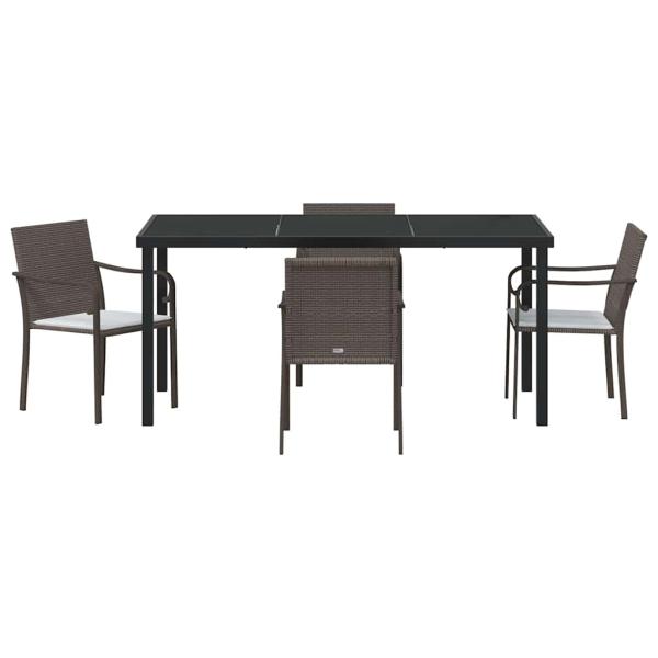 5-teiliges Garten-Esszimmer-Set mit Kissen in Braun aus Poly Rattan