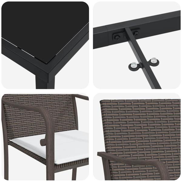 5-teiliges Garten-Esszimmer-Set mit Kissen in Braun aus Poly Rattan