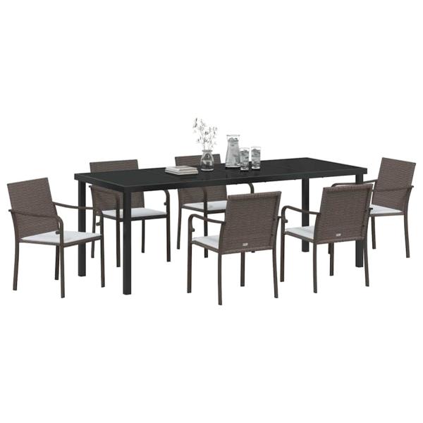 ARDEBO.de - 7-teiliges Garten-Esszimmer-Set mit Kissen Braun aus Poly Rattan