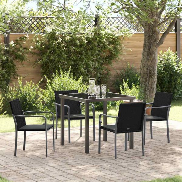 ARDEBO.de - 5-teiliges Garten-Dining-Set mit Kissen in Schwarz aus Poly-Rattan