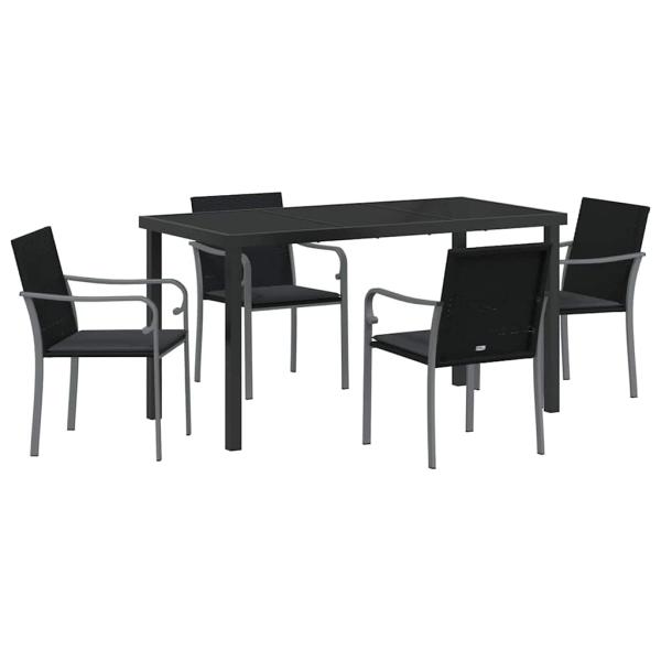 5-teiliges Gartenset mit Kissen in Schwarz aus Poly Rattan